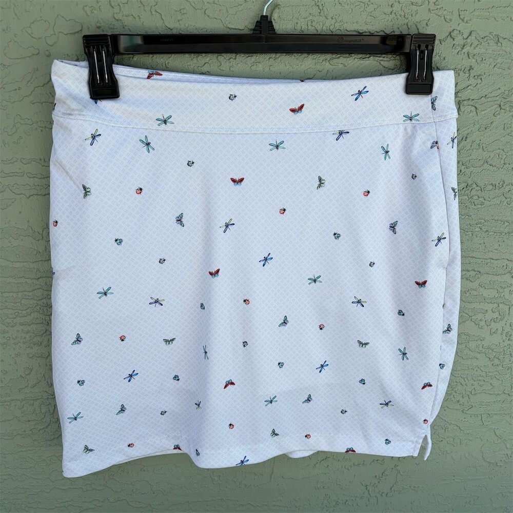 Greg Norman Golf Skort Womens Size M White Dragonfly Print Stretch Lined